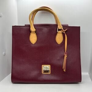 NEW Dooney & Bourke Leather Satchel HandBag Keychain ID Tag 4 Pockets Burgundy